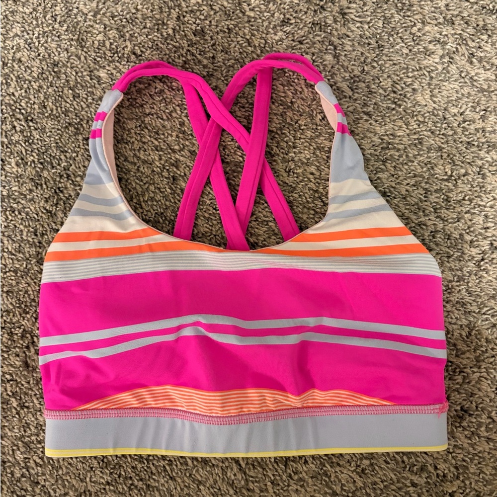 lululemon Y2K Pink, orange, blue, and white Striped Sports Bra